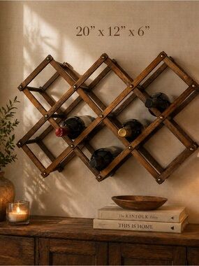 Vintage Wooden Expandable Wine Rack Accordion Style